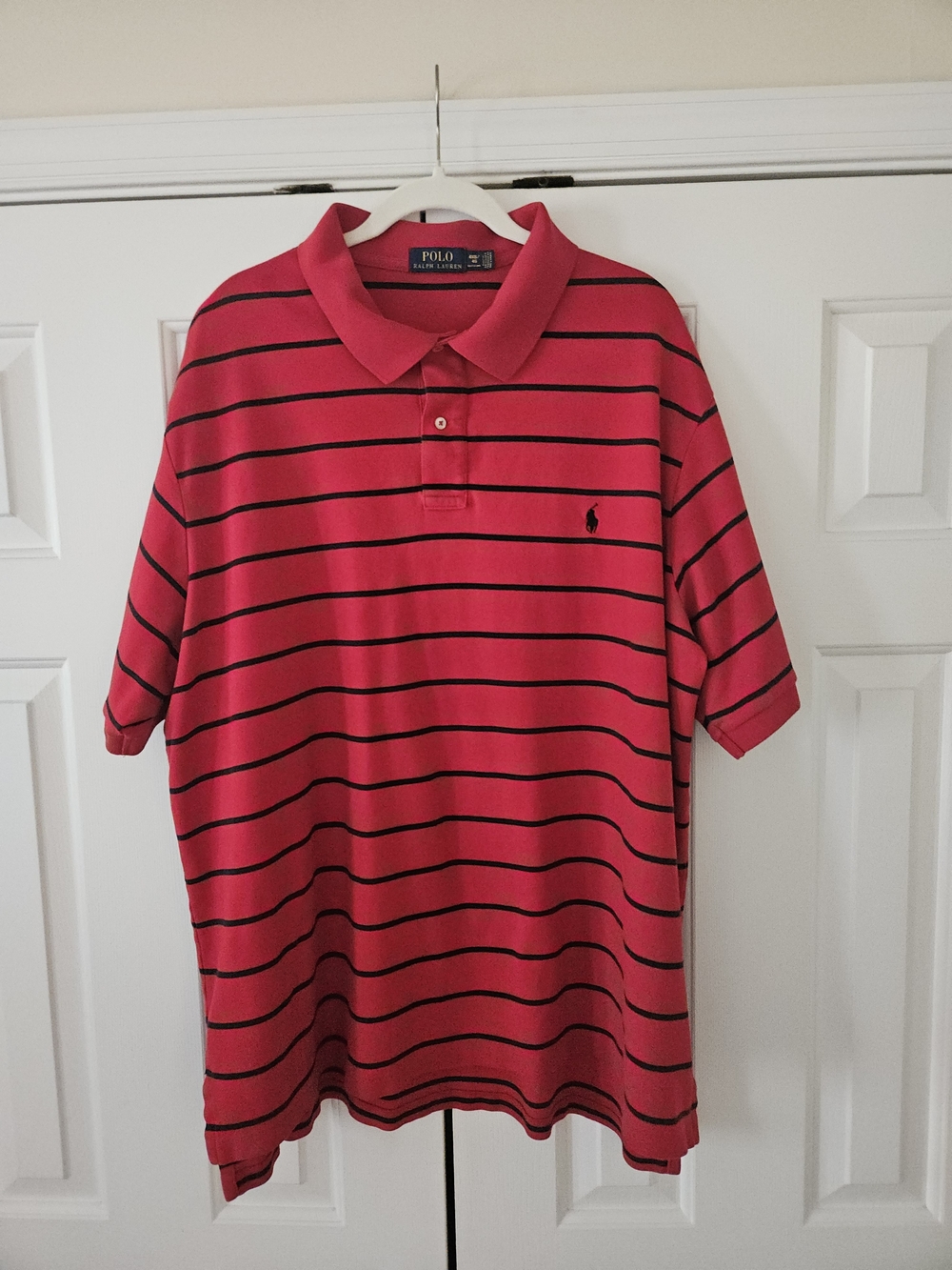 Polo Ralph Lauren Men's 4XB Red Black Striped Short Sleeve Cotton Logo Polo
